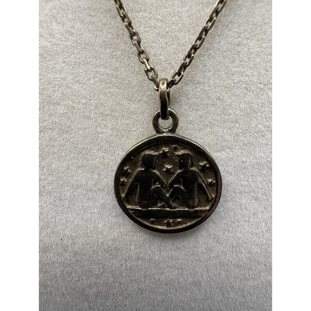 Sterling Silver 925 Vintage Gemini Zodiac Pendant and 16" Necklace 4.62g